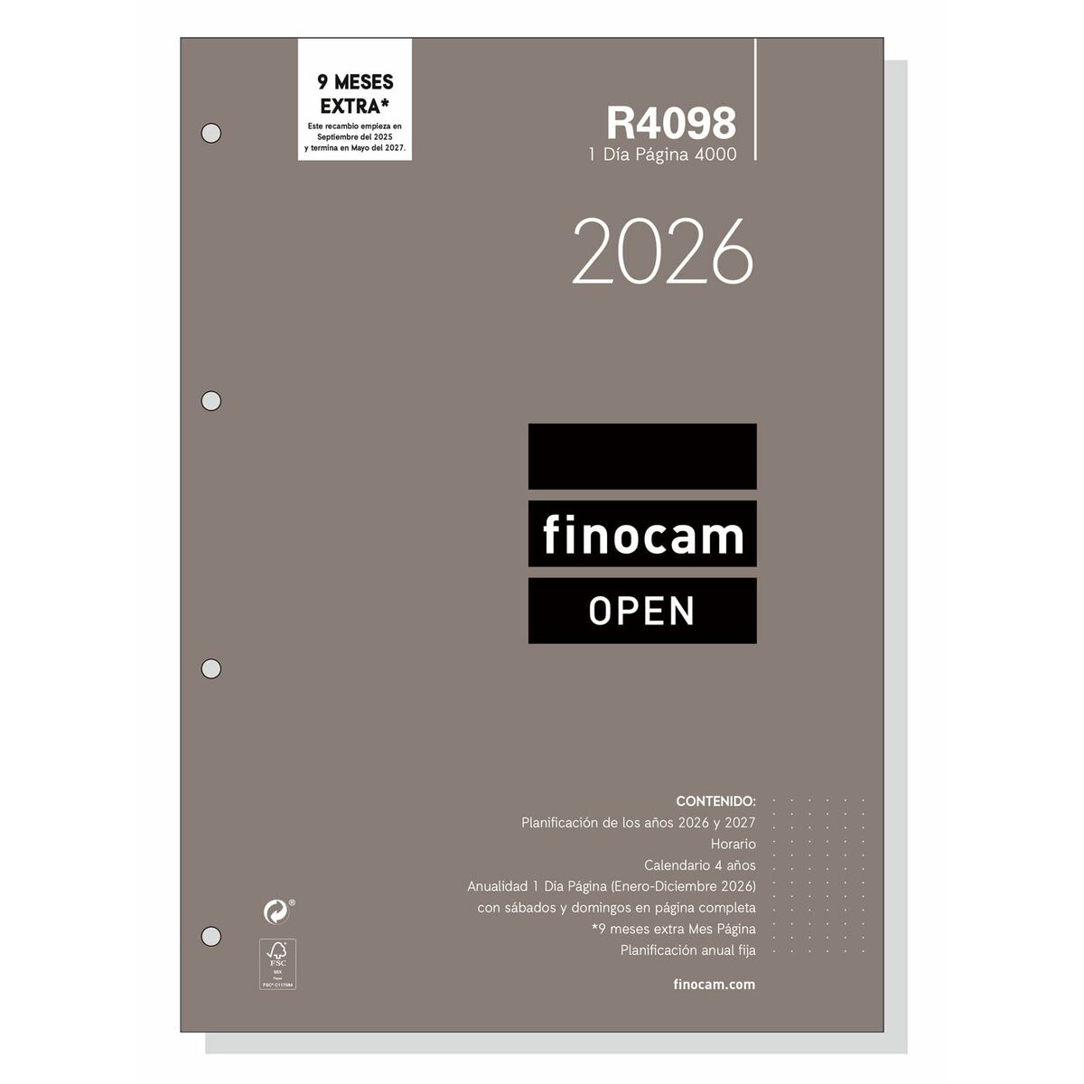 Recarga de páginas de agenda Finocam OPEN R4098 A4 2026 21 x 29,7 cm