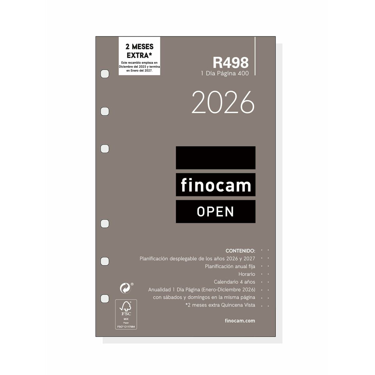 Recarga de páginas de agenda Finocam OPEN R498 2026 9,1 x 15,2 cm