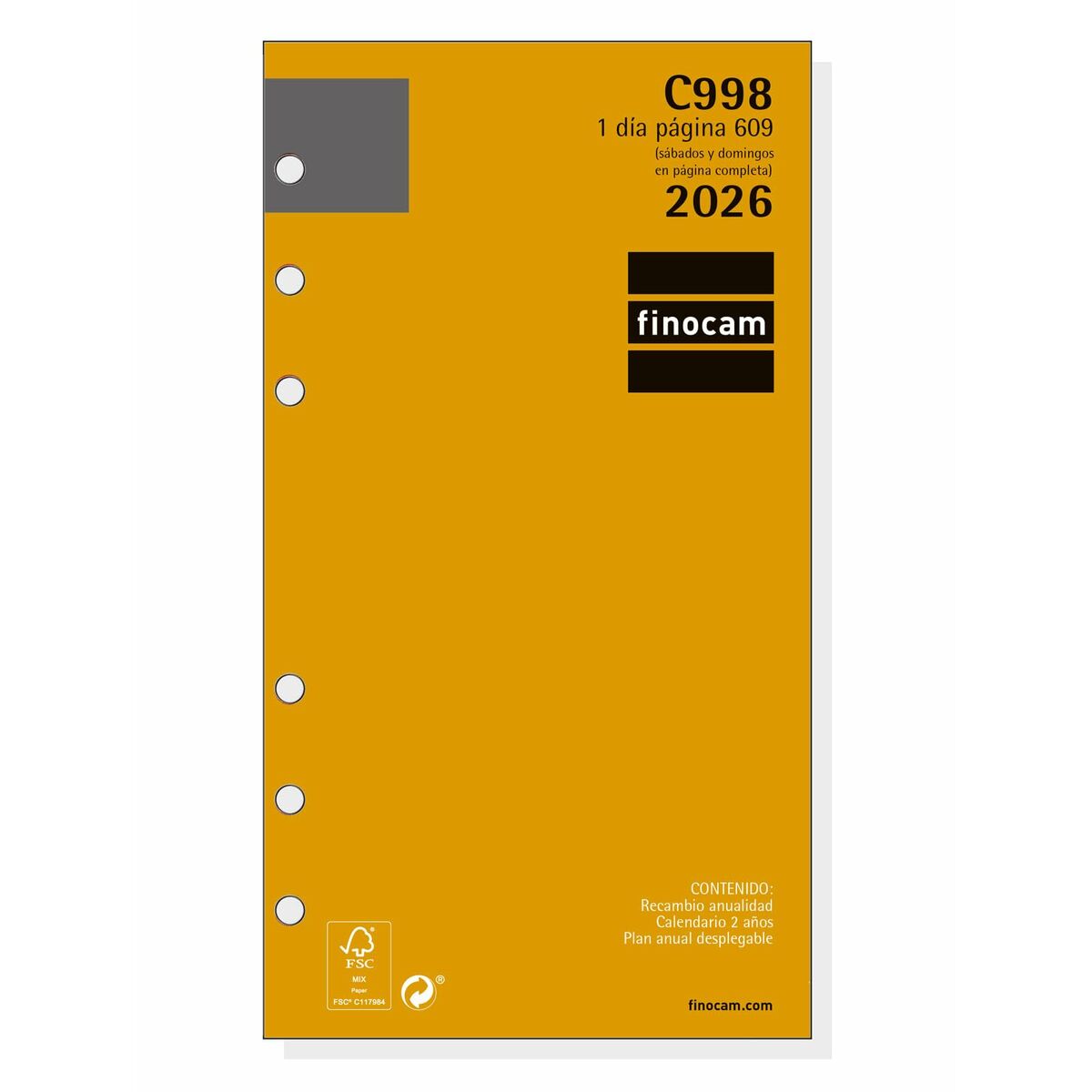 Recarga de páginas de agenda Finocam C998 2026 9,4 x 17,1 cm