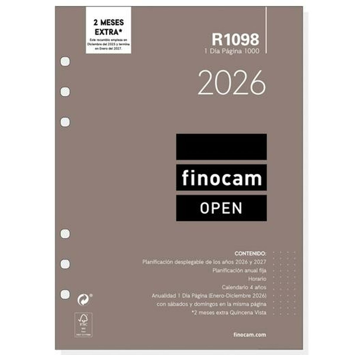 Recarga de páginas de agenda Finocam OPEN R1098 2026 15,5 x 21,5 cm