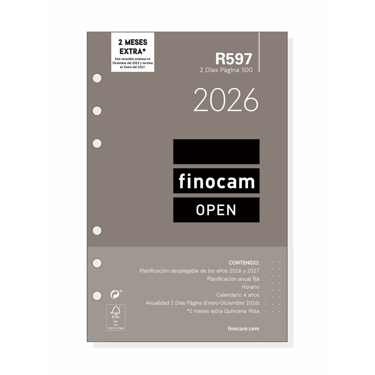 Recarga de páginas de agenda Finocam OPEN R597 2026 11,7 x 18,1 cm