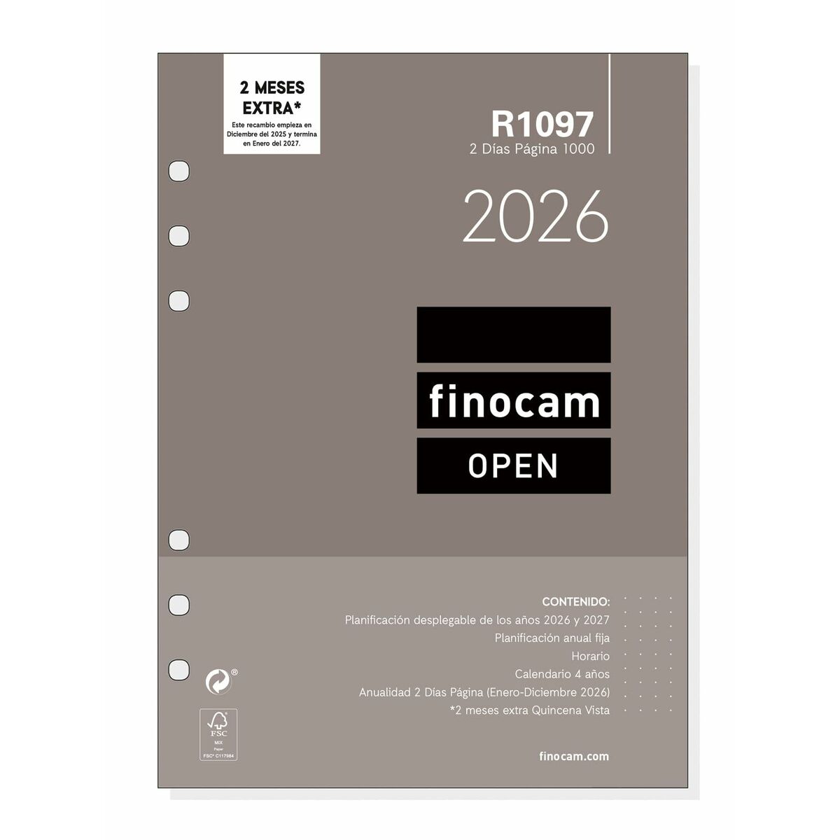 Recarga de páginas de agenda Finocam OPEN R1097 2026 15,5 x 21,5 cm