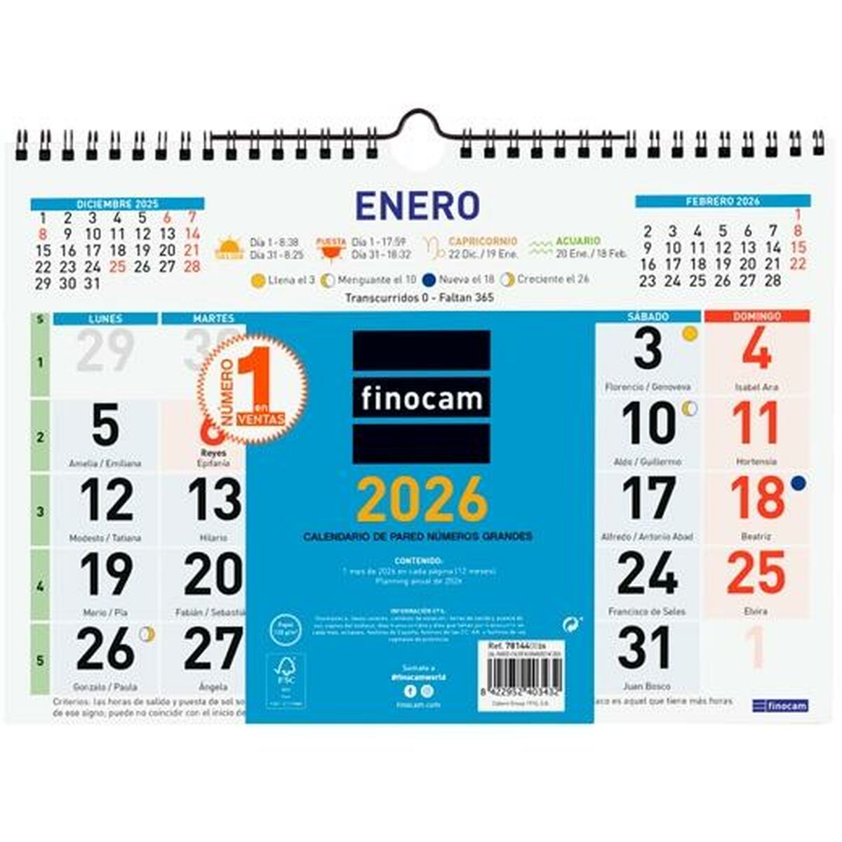 Calendário de parede Finocam Multicolor Papel 2026 30 x 21 cm