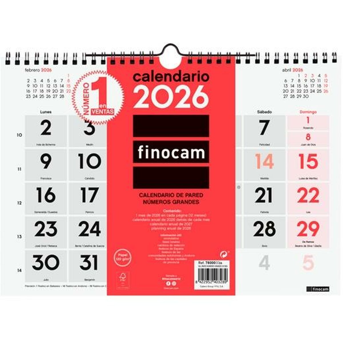 Calendário de parede Finocam A4 Papel 2026 30 x 21 cm