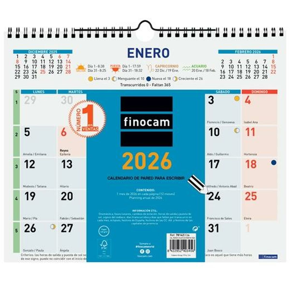 Calendário de parede Finocam Multicolor Papel 2026 30 x 24,7 cm