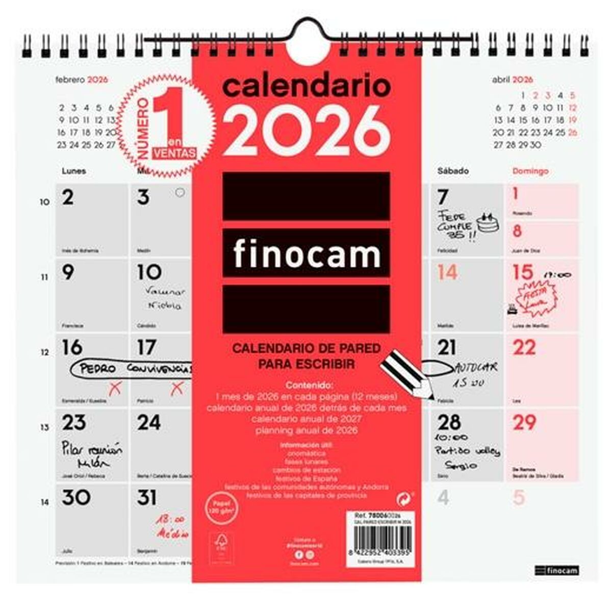 Calendário de parede Finocam Papel 2026 26,5 x 24,5 cm