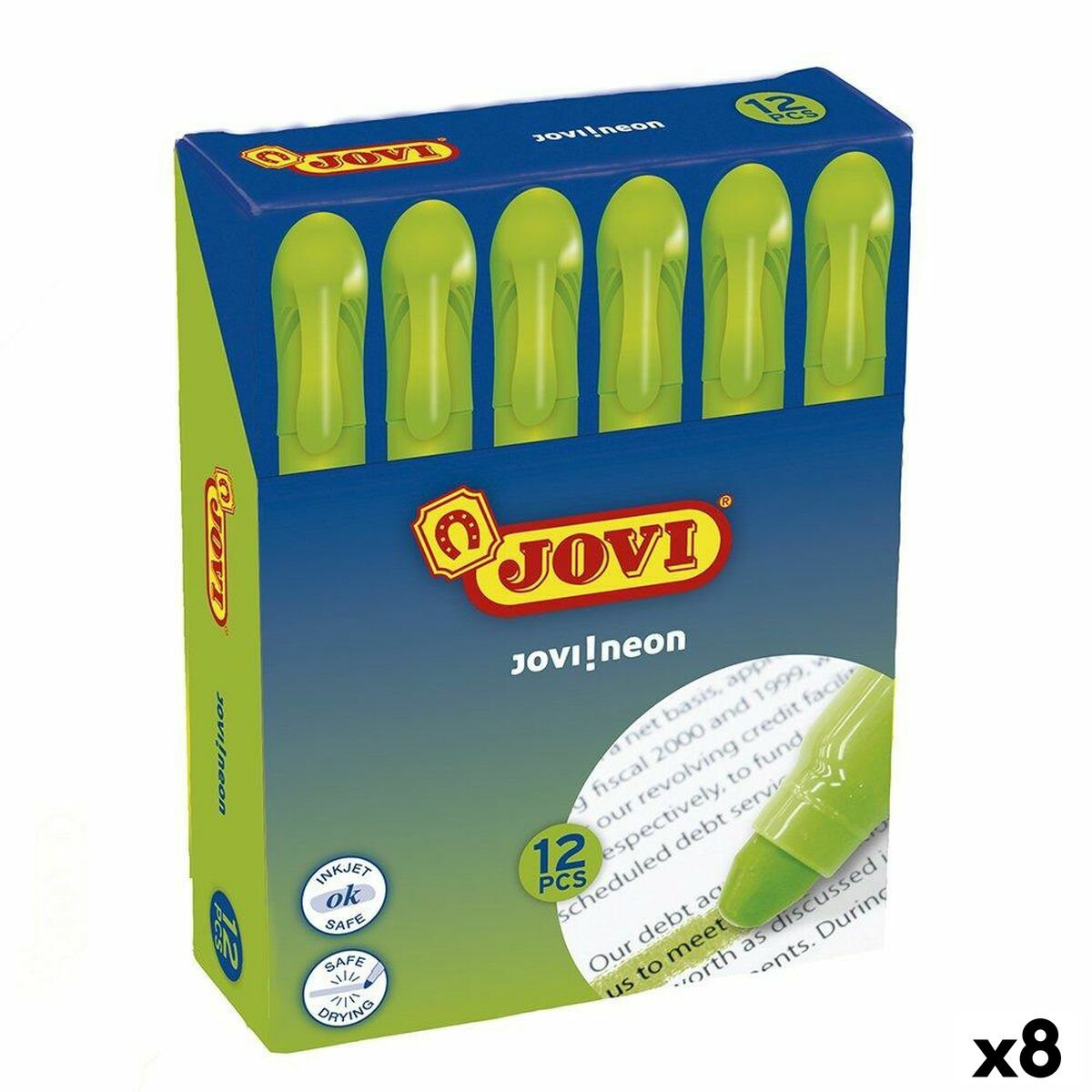 Conjunto de Marcadores Fluorescentes Jovi JOVI!NEON Verde 12 Peças (8 Unidades)
