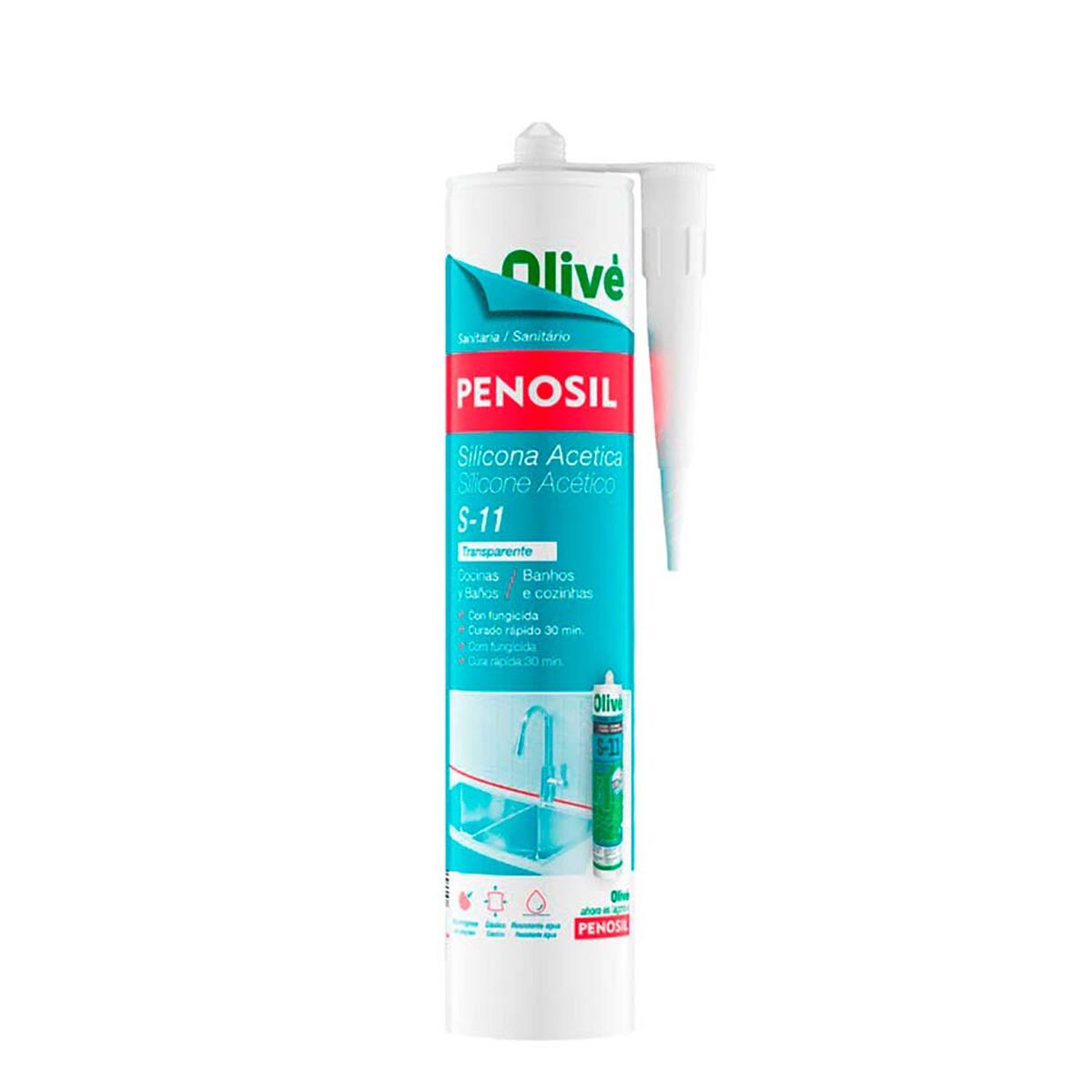 Silicone acético Penosil Transparente 280 ml Silicone Banhos Cozinha
