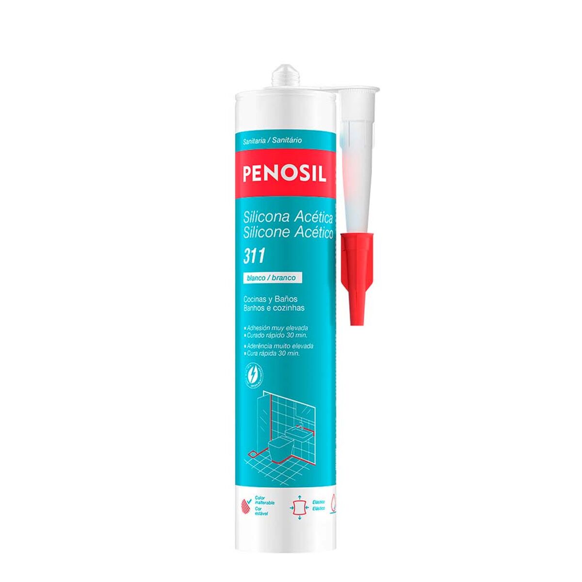 Silicone acético Penosil Branco 280 ml Silicone Cozinha Banhos