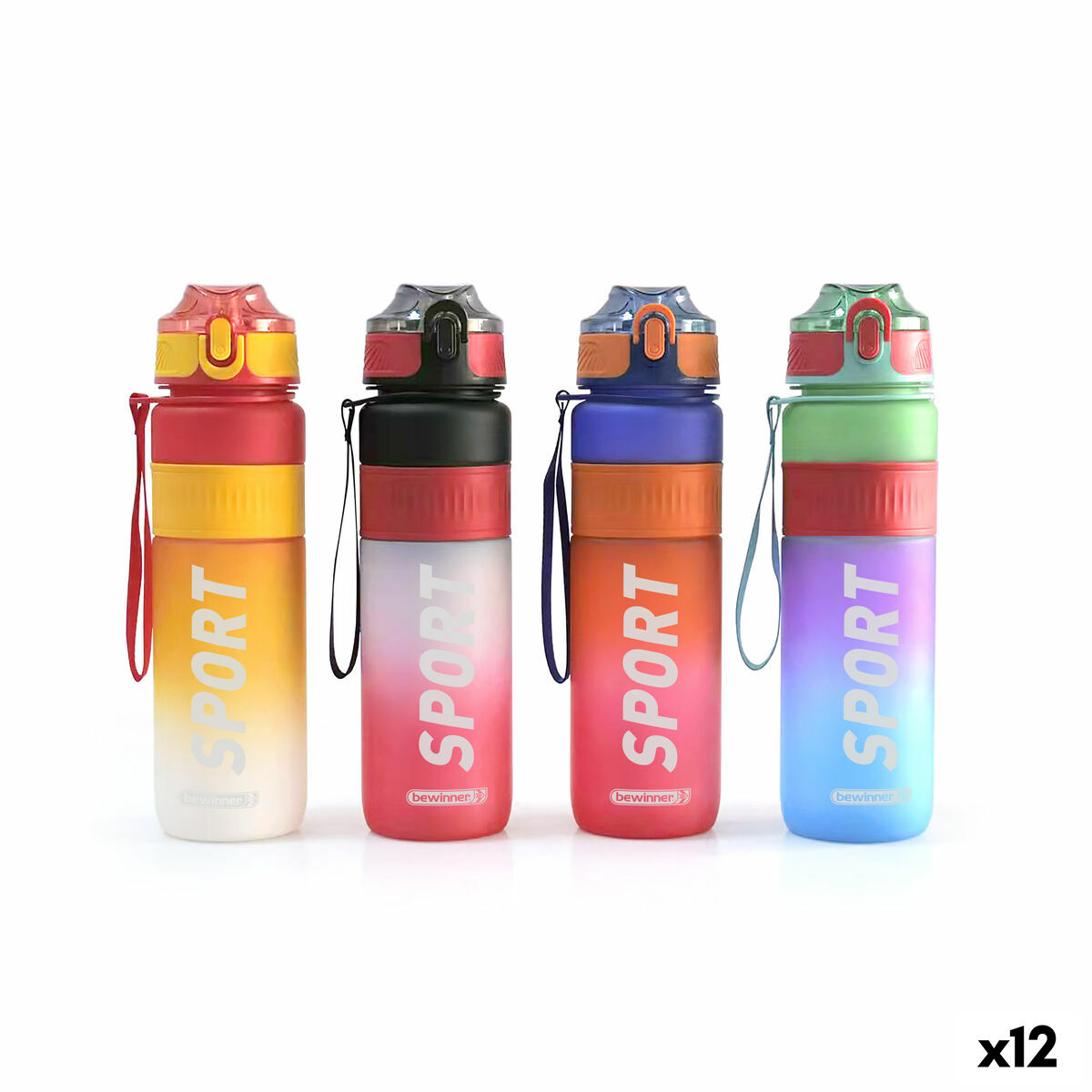 Garrafa de água Bewinner Multicolor 1 L 7,8 x 28 cm (12 Unidades)