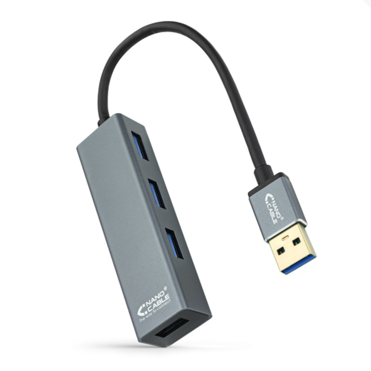 Hub USB 4 Portas NANOCABLE 10.16.4402 Cinzento
