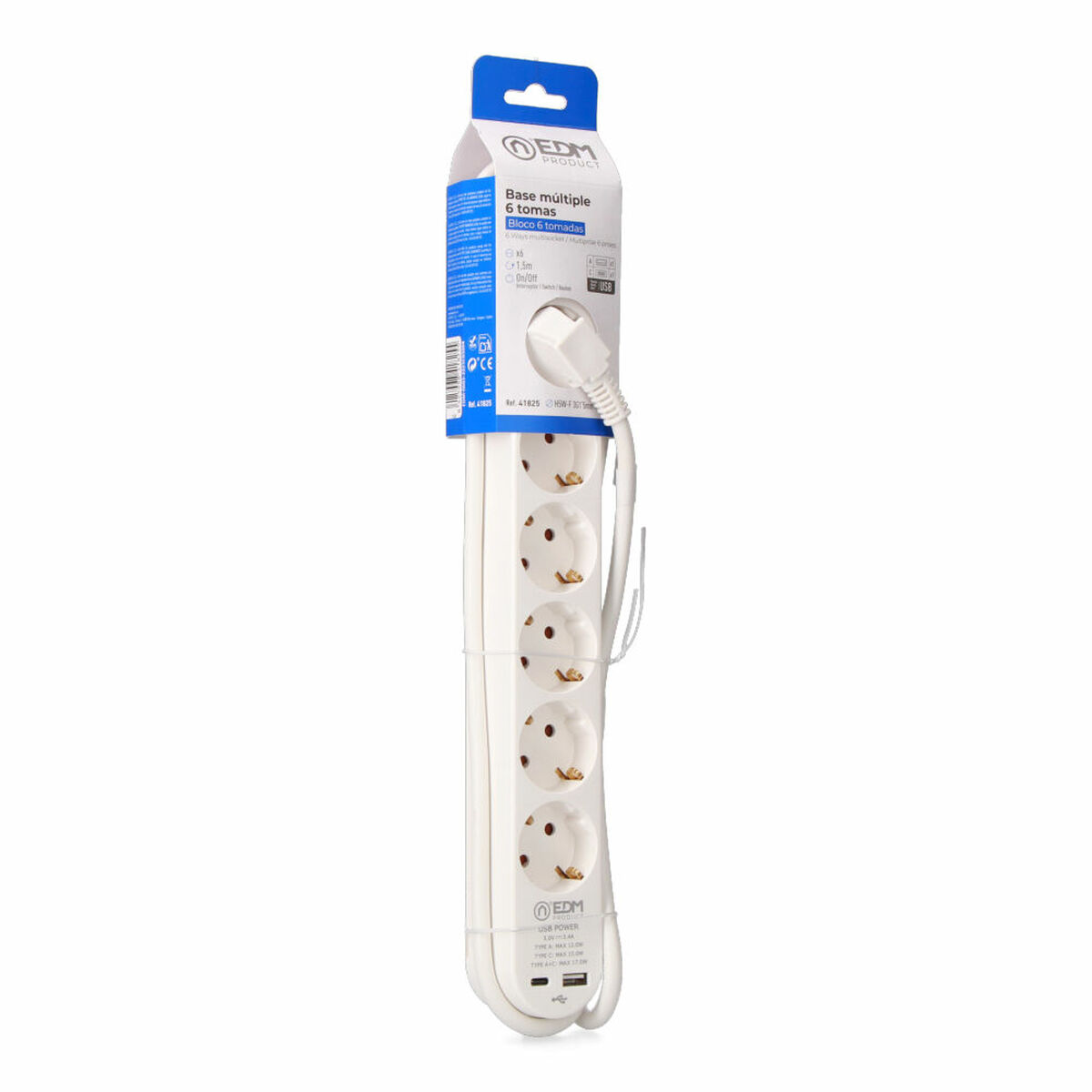Extensão com 6 Tomadas com Interruptor EDM 41825 Branco 3680 W 250 V 30 W (1,5 m)