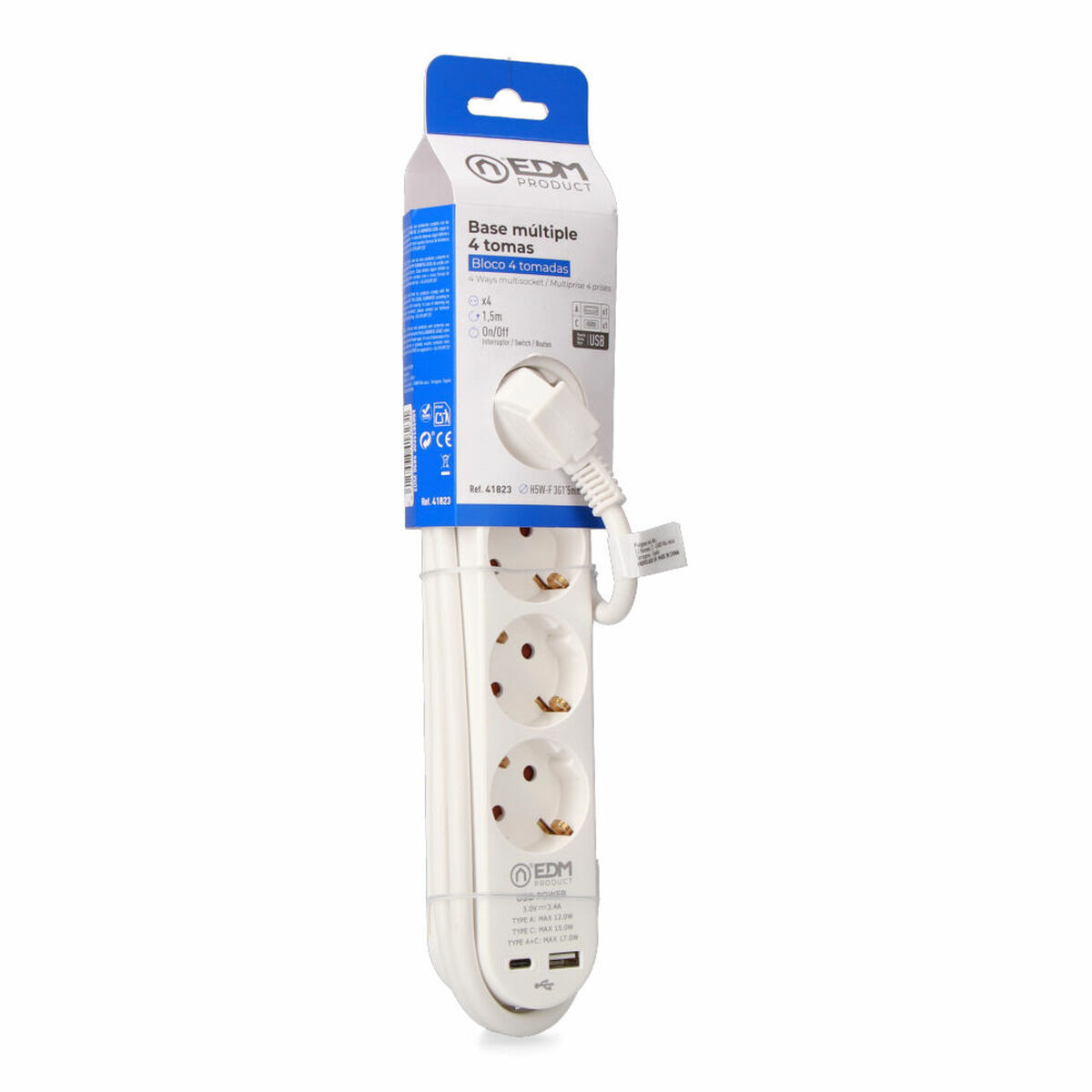 Extensão com 4 tomadas com interruptor EDM 41823 Branco 3680 W 250 V 30 W (1,5 m)