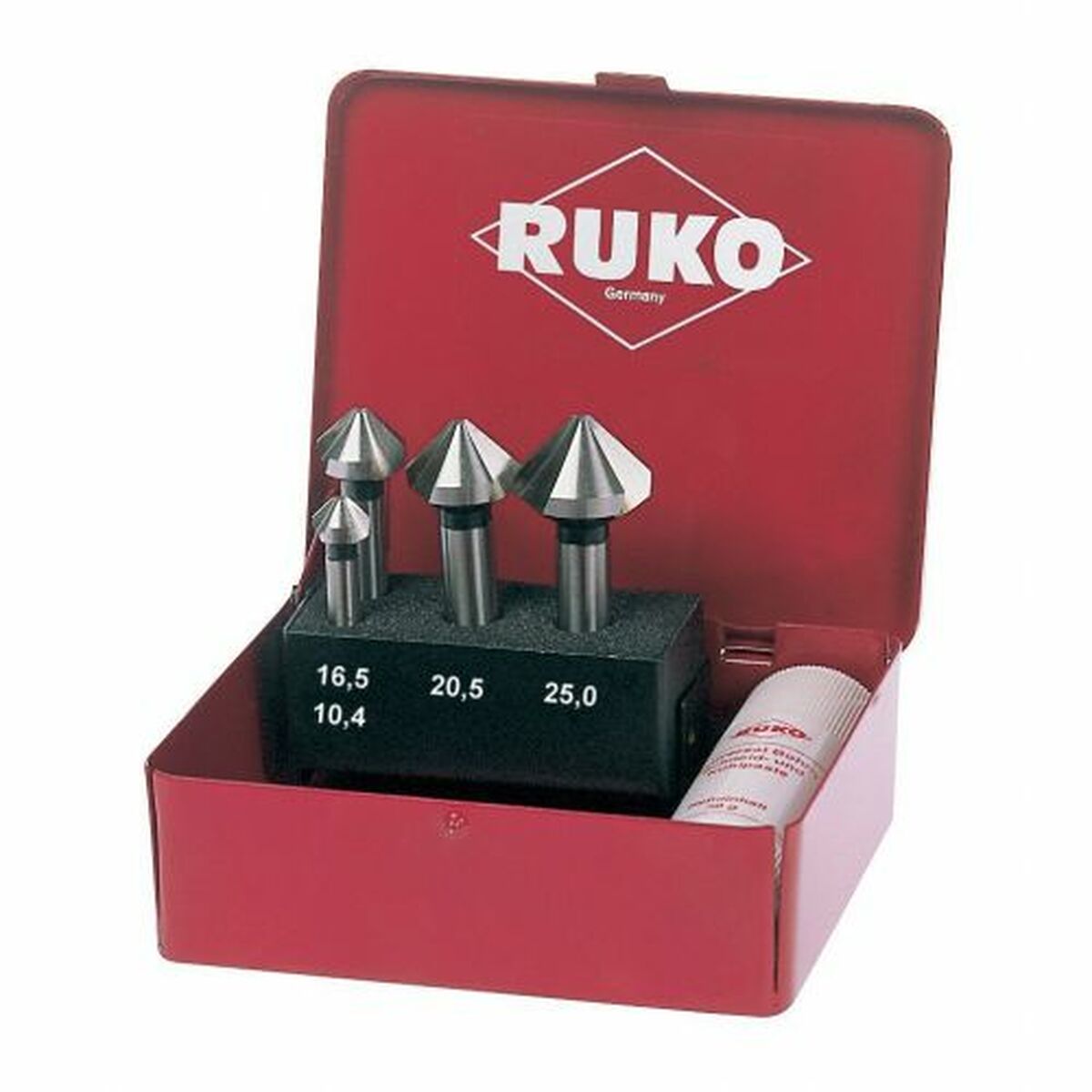 Jogo de escareadores (Escareadores) RUKO Cónico Aço de alta velocidade (HSS) 4 Peças