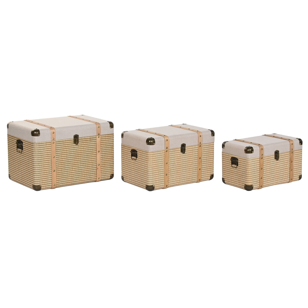 Conjunto de Baús Home ESPRIT Natural Poliéster Madeira Tradicional (3 Unidades)