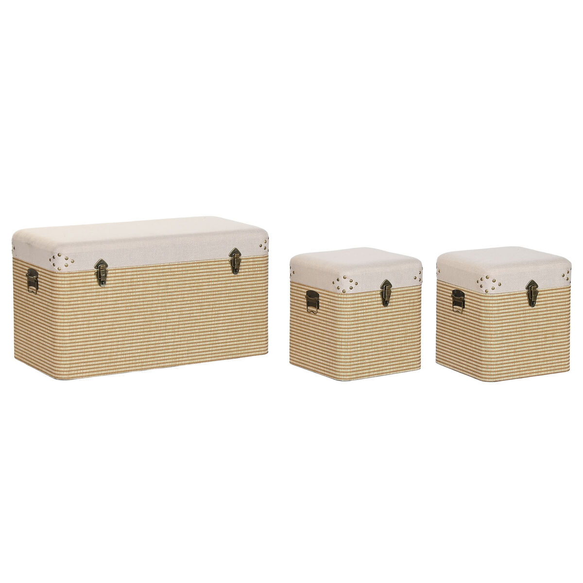 Conjunto de Baús Home ESPRIT Bege Natural Poliéster Madeira Tradicional 80 x 40 x 44 cm (3 Unidades)