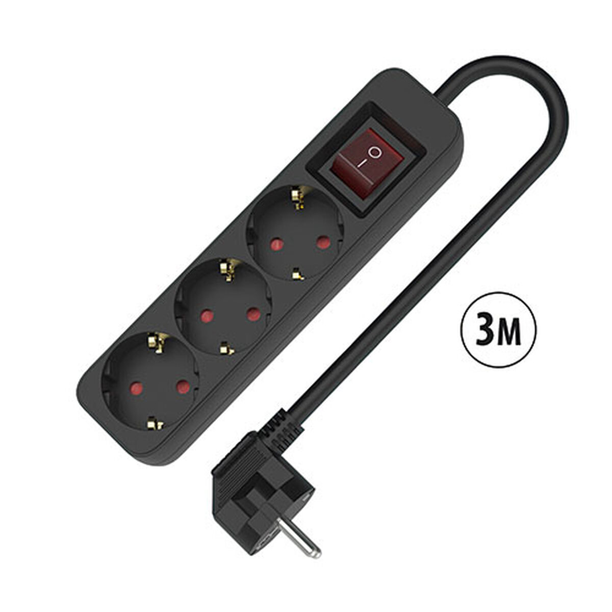 Extensão com 3 tomadas com interruptor TM Electron 3680 W Preto (3 m)