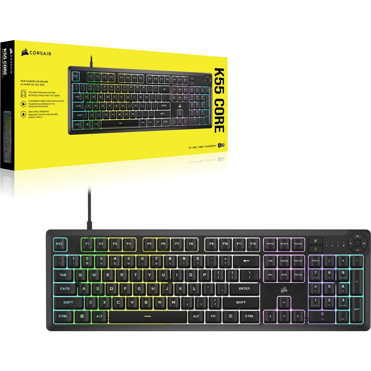 Teclado Corsair K55 CORE CH-9226C65-PT Preto Azerty Francês