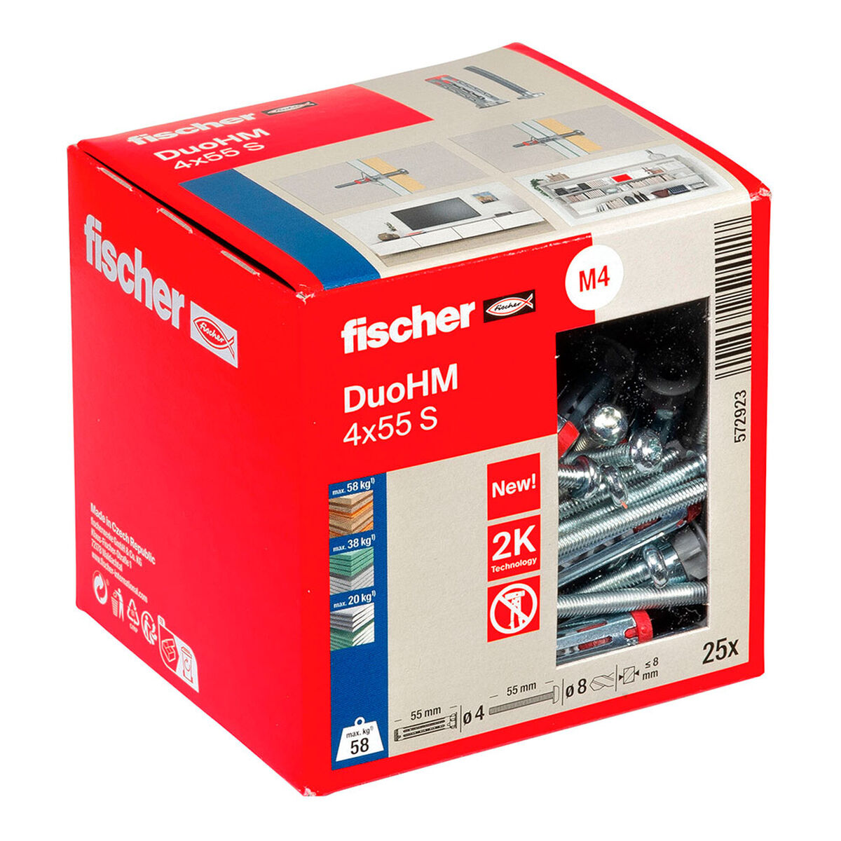 Buchas e parafusos Fischer DUO HM Ø 8 x 55 mm (25 Unidades)