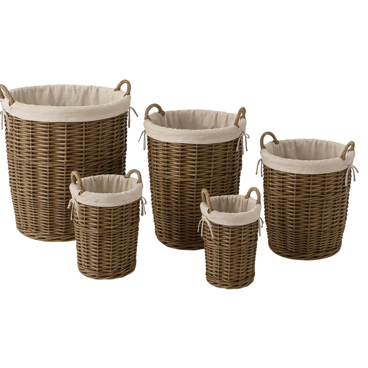 Conjunto de Cestas Home ESPRIT Castanho Algodão vime (5 Peças)