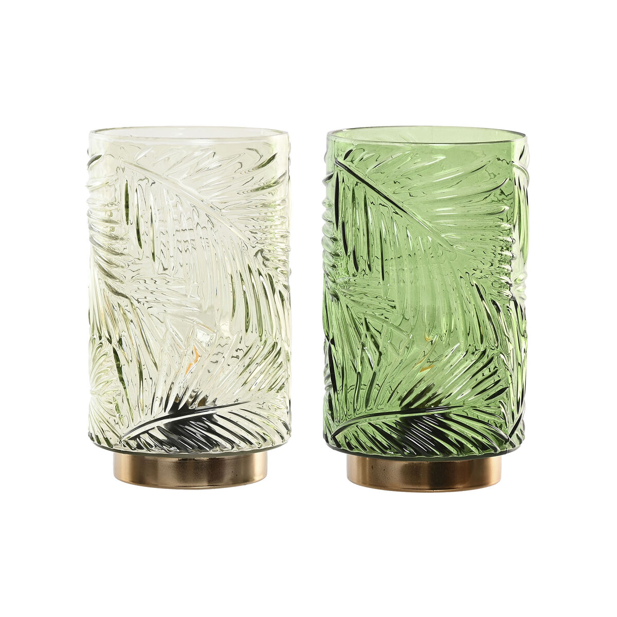 Decoração luminosa Home ESPRIT Metal Cristal Tropical 12 x 12 x 20 cm (2 Unidades)