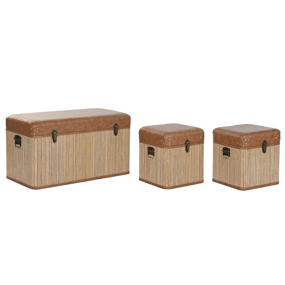Conjunto de Baús Home ESPRIT Castanho Natural Poliuretano Bambu Oriental 80 x 40 x 44 cm 80 x 40 x 45 cm (3 Unidades)