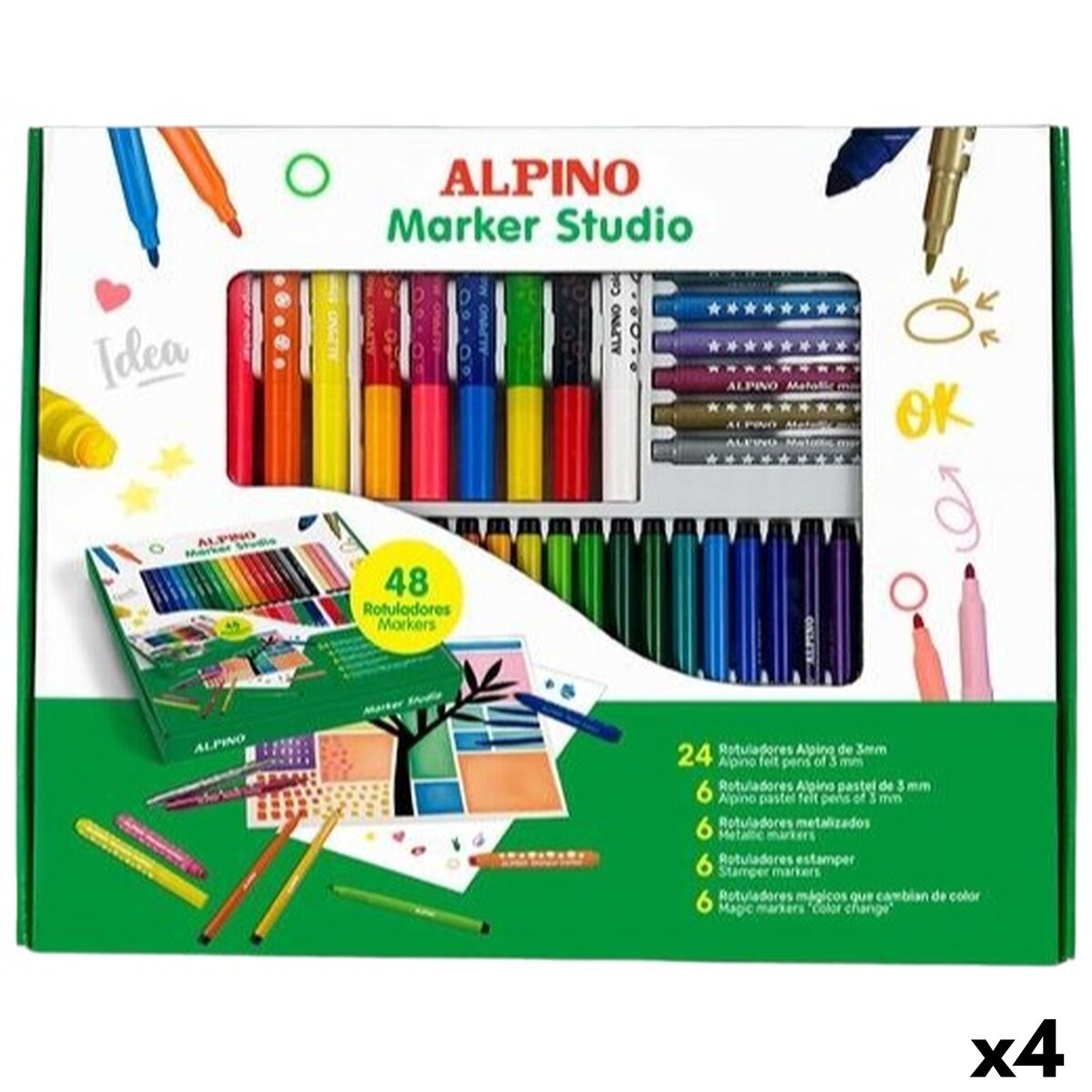 Conjunto de Canetas de Feltro Alpino MARKER STUDIO Multicolor 48 Peças (4 Unidades)