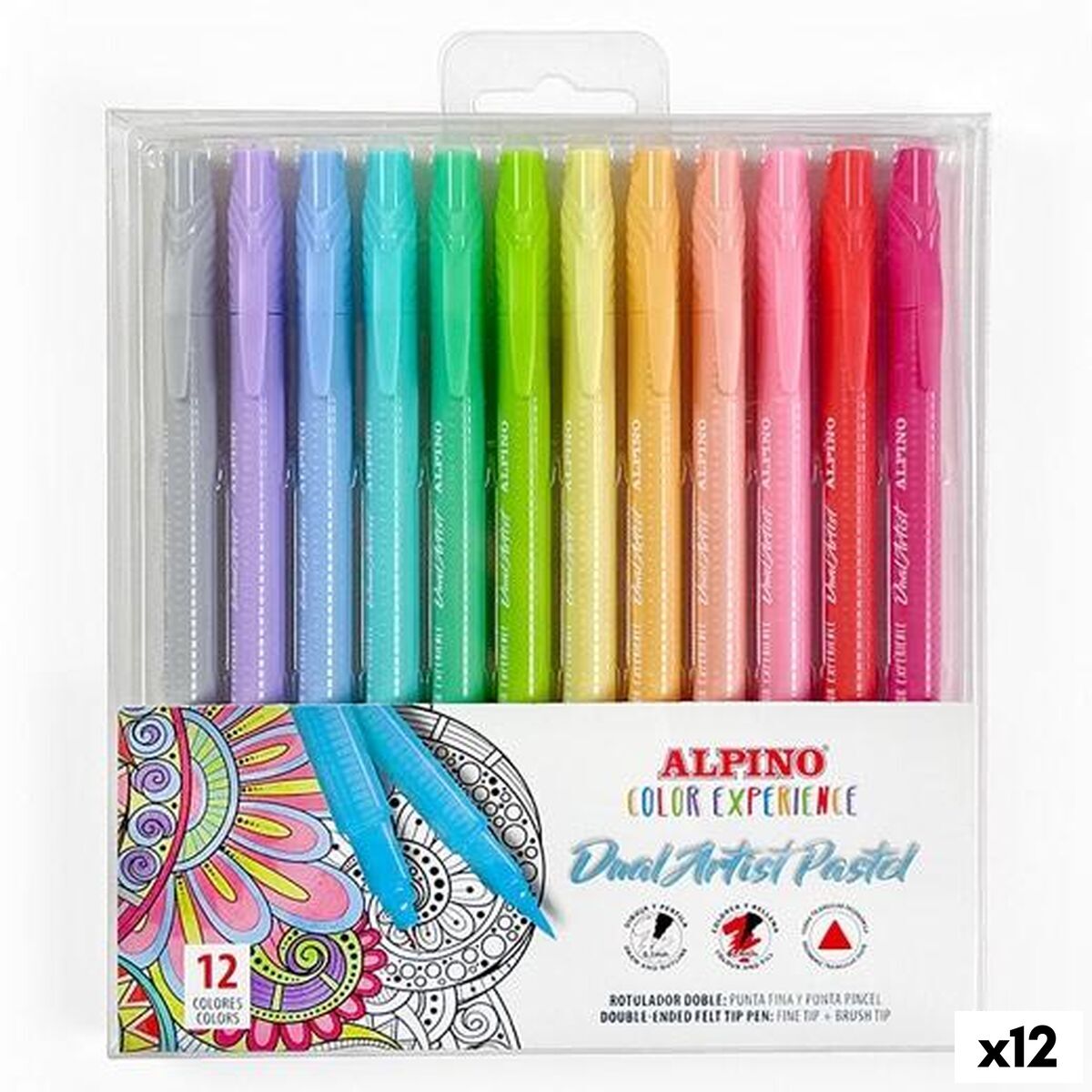 Conjunto de Canetas de Feltro Alpino COLOR EXPERIENCE DUAL ARTIST Multicolor Pastel 12 Peças (12 Unidades)