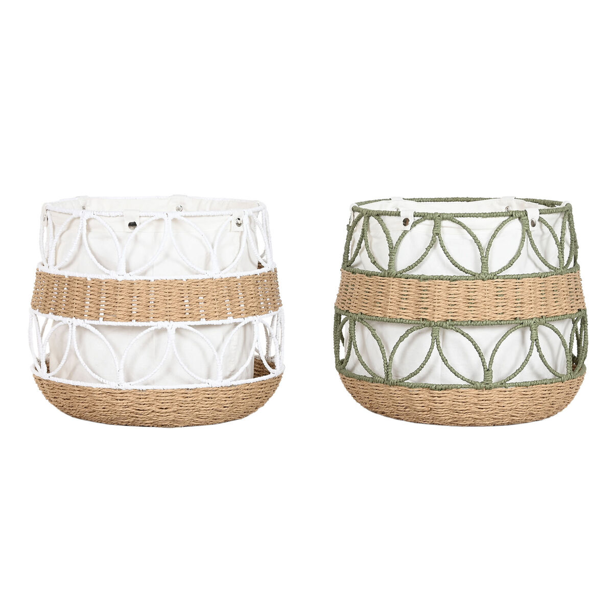Cesta Decorativa Home ESPRIT Branco Verde Fibra natural (2 Unidades)