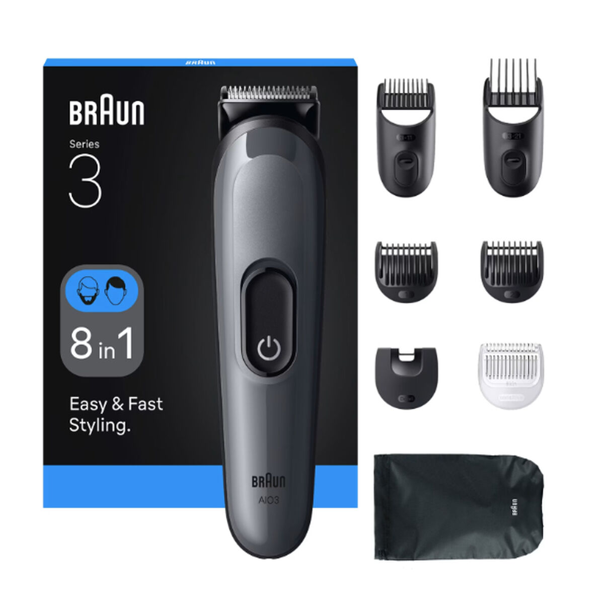 Máquina de Barbear Recarregável Ergonómica Multifunções 8 em 1 Braun 8 Peças