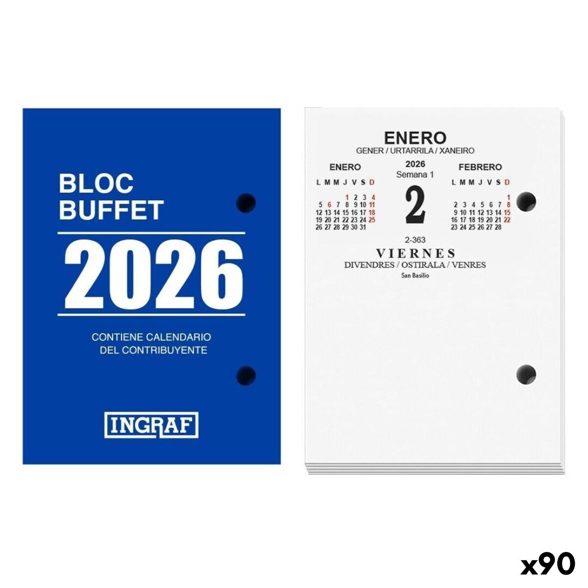 Calendário de Mesa Ingraf Buffet 2026 (90 Unidades)