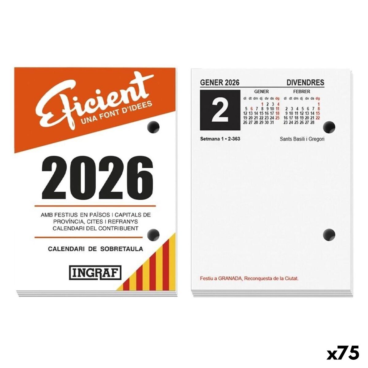 Calendário de Mesa Ingraf Eficient 2026 (75 Unidades)