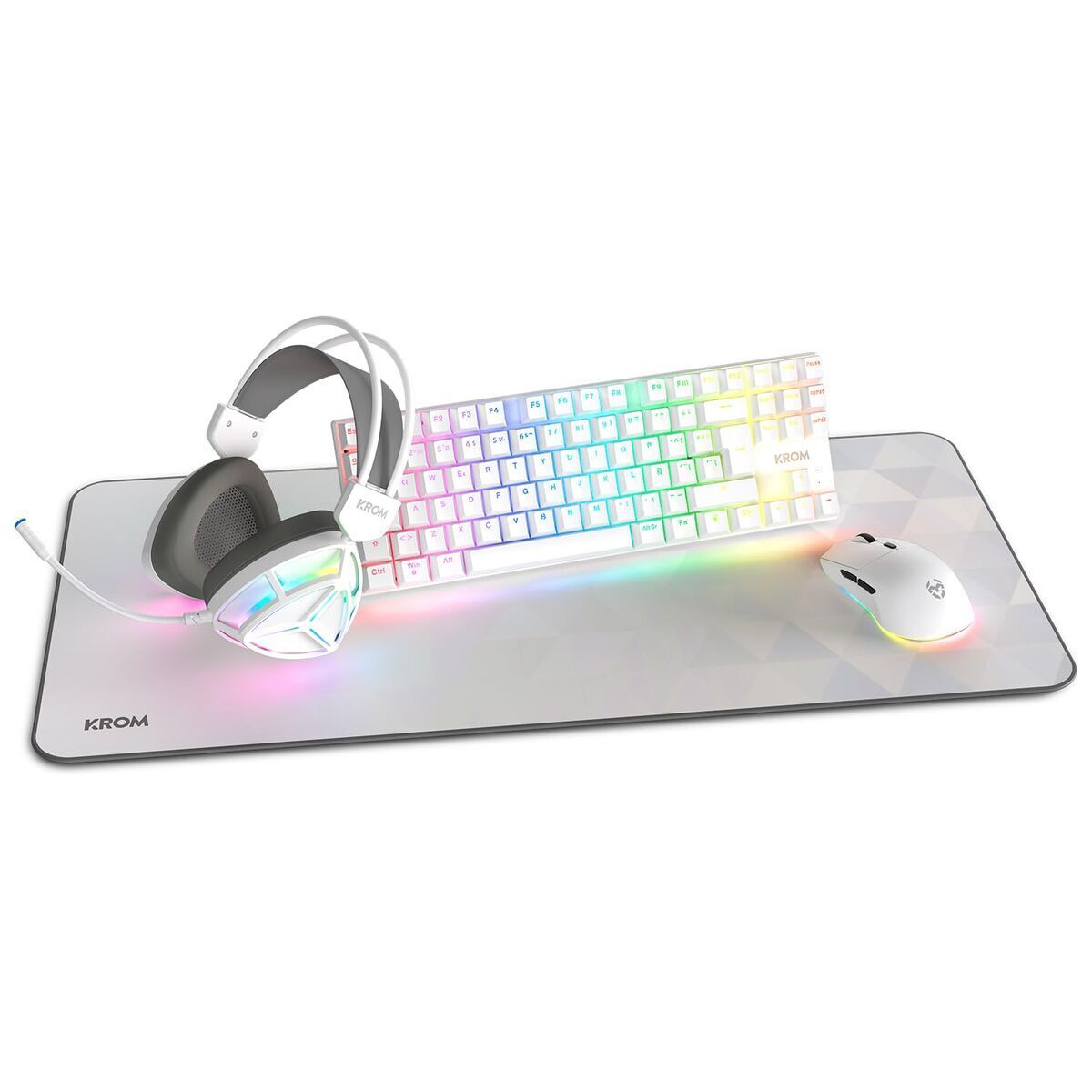 Teclado e Rato Krom NXKROMKLASS Branco Qwerty US (4 Unidades)