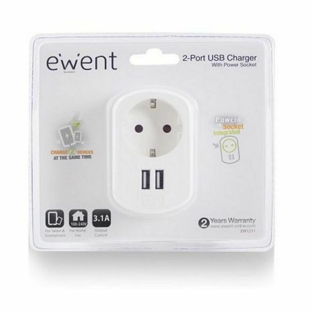 Tomada Parede com 2 Portos USB Ewent EW1211