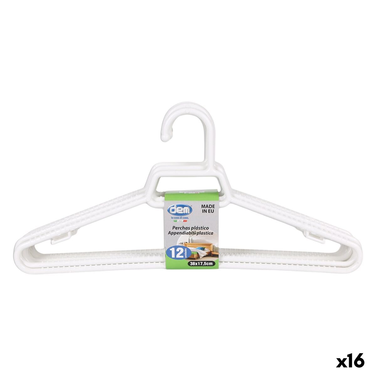 Conjunto de Cabides Dem Dem Branco Plástico 38 x 17,5 x 0,5 cm 12 Peças (16 Unidades)