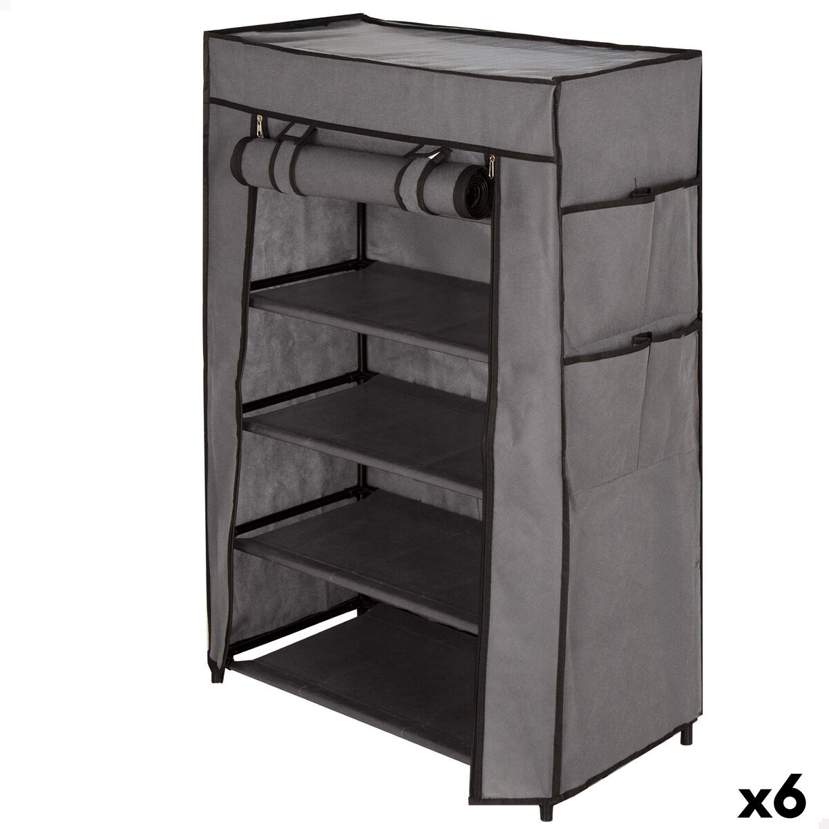 Sapateira Max Home Preto Cinzento Metal Têxtil 60 X 90 X 30 CM (6 Unidades)