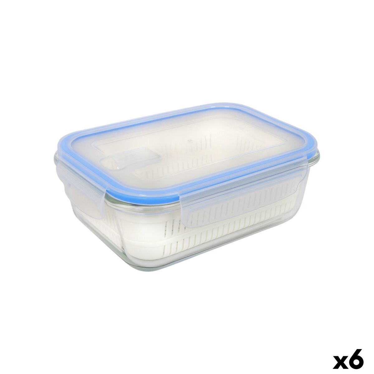 Lancheira Quttin Azul Transparente Retangular 1,3 L (6 Unidades)