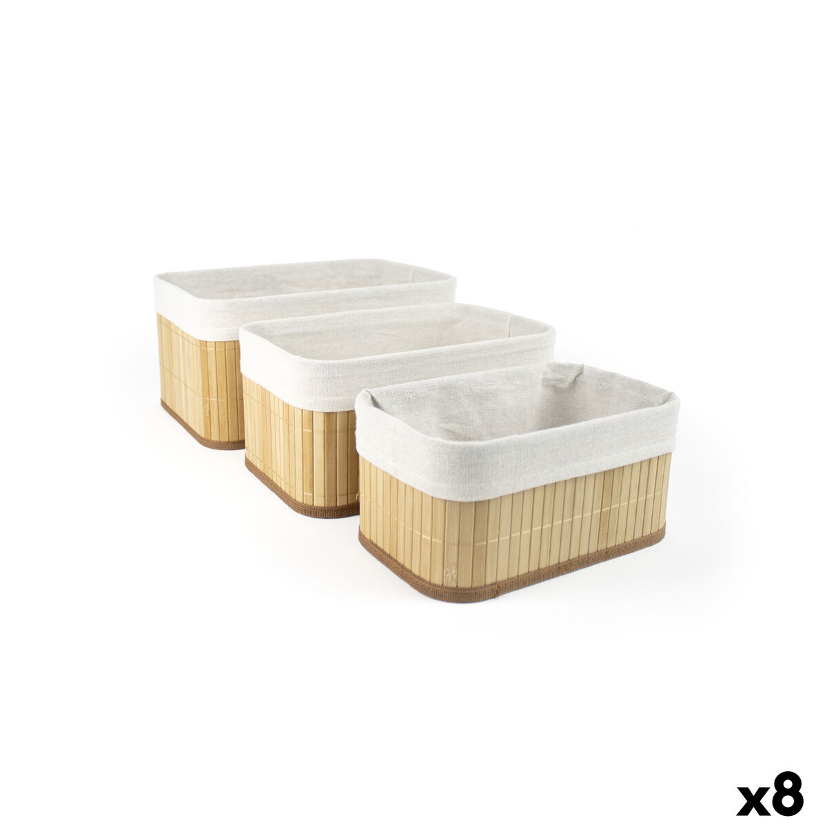 Conjunto de Cestas Confortime Castanho Bege Bambu 3 Peças (8 Unidades)