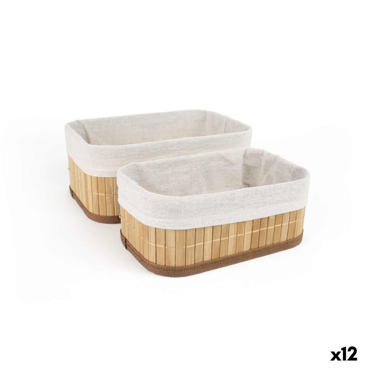 Conjunto de Cestas Confortime Castanho Bege Bambu 2 Peças (12 Unidades)
