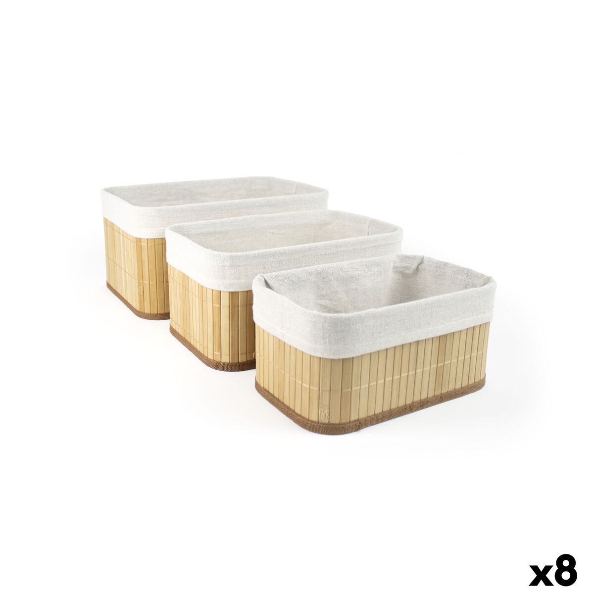 Conjunto de Cestas Confortime Castanho Bege Bambu 3 Peças (8 Unidades)