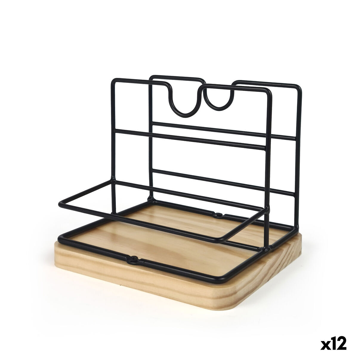 Organizador Multiusos My Bar Castanho Preto Madeira Metal 15 x 13 x 14 cm (12 Unidades)