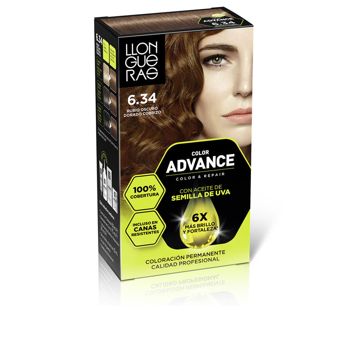 Coloração Permanente Llongueras COLOR ADVANCE Nº 6,34-Rubio Oscuro Dorado Cobrizo