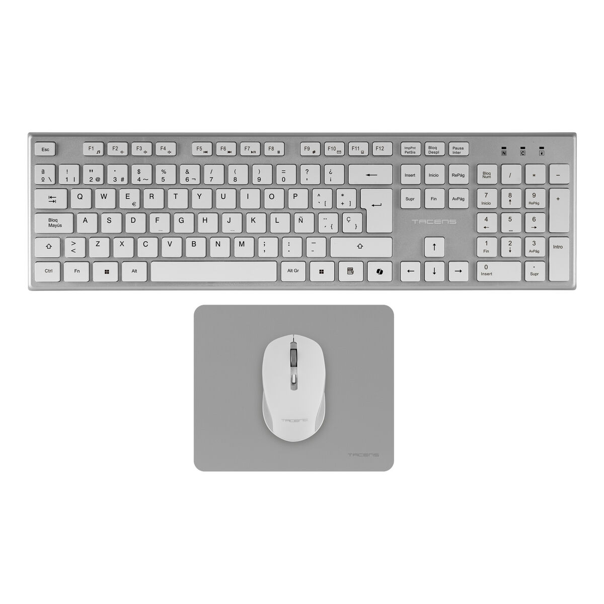 Teclado e Rato Tacens 6ZENITHWES Branco Qwerty espanhol (3 Unidades)