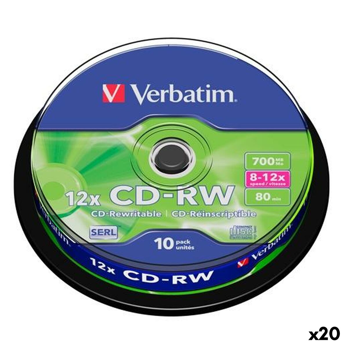 CD-RW Verbatim 700 MB 12x 10 Peças (20 Unidades)