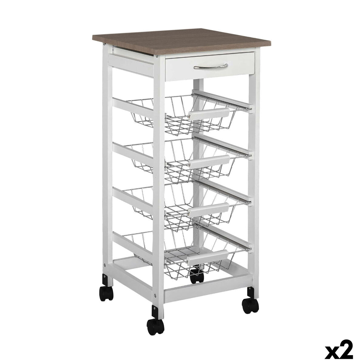 Carrinho de Vegetais MobleKit Branco Castanho Madeira Metal 37 x 37 x 82 cm (2 Unidades)