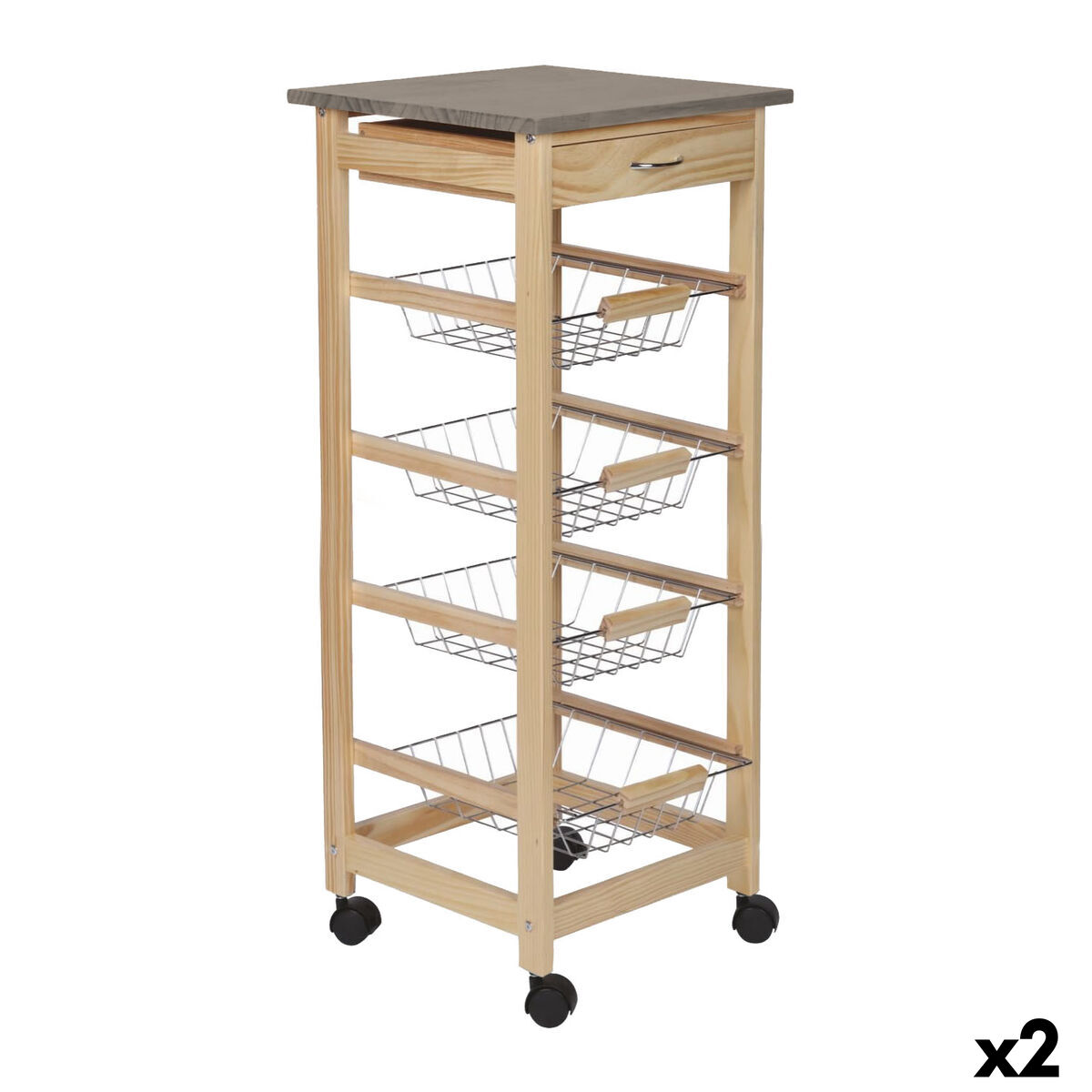 Carrinho de Vegetais MobleKit Castanho Cinzento Madeira Metal 37 x 37 x 82 cm (2 Unidades)