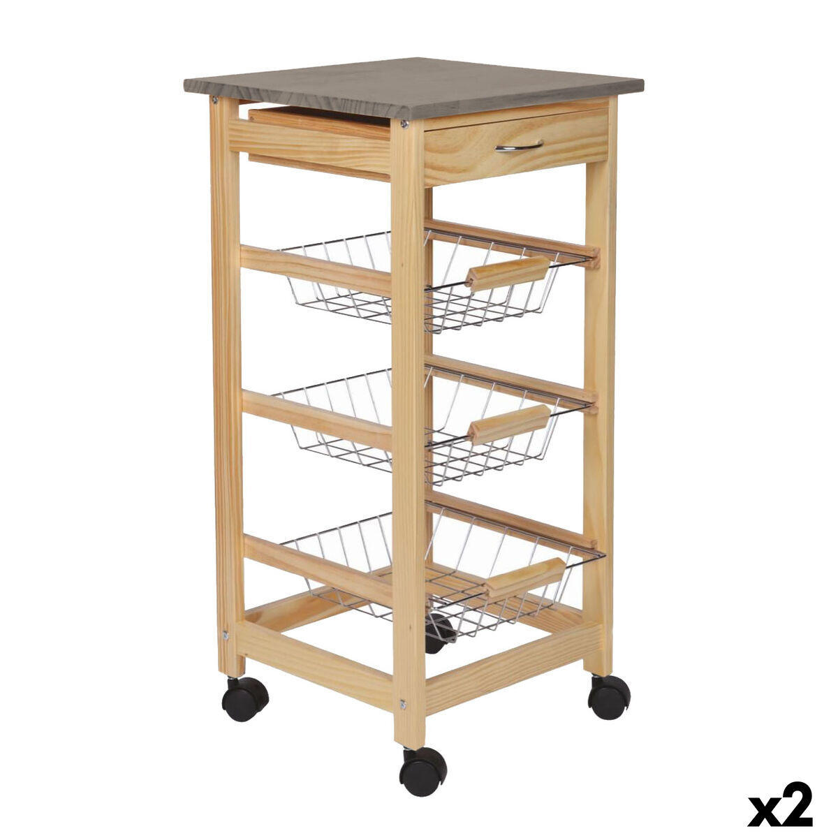 Carrinho de Vegetais MobleKit Castanho Cinzento Madeira Metal 37 x 37 x 76 cm (2 Unidades)