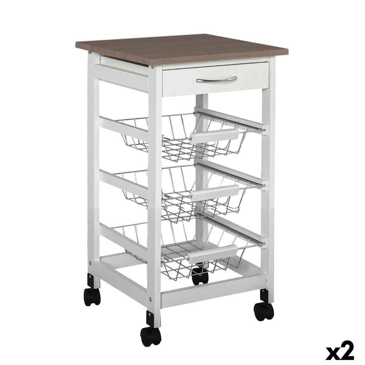 Carrinho de Vegetais MobleKit Branco Castanho Madeira Metal 37 x 37 x 76 cm (2 Unidades)
