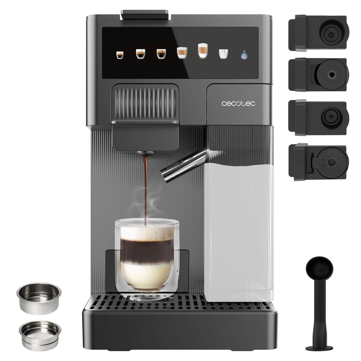 Cecotec Cafeteira Express FreeStyle Latte T 1,6L 20bar preta 4em1 cápsulas e pó