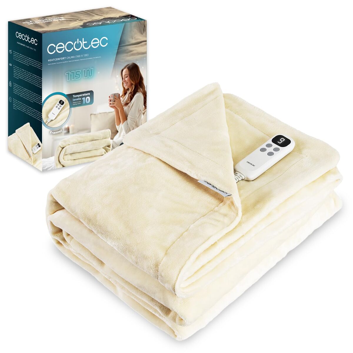 Cecotec Manta Elétrica HeatConfort Calma 160x130 cm 115W Bege 10 Temp Deslig. Auto